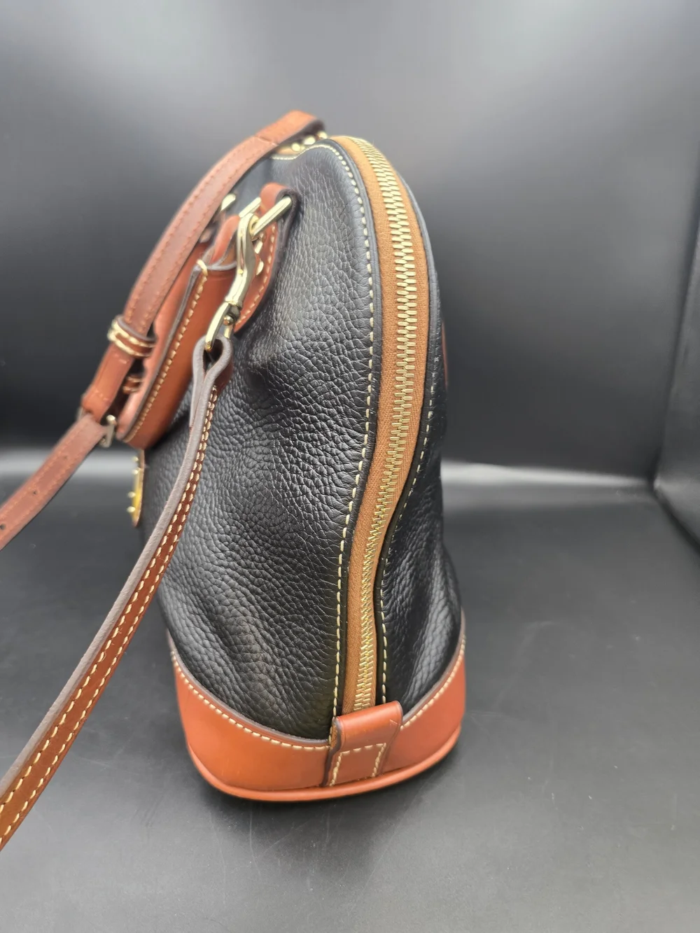Dooney & Bourke Black and Brown Pebble Leather Satchel